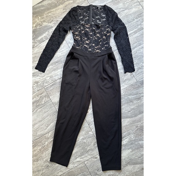 Express Pants - Express Women's Black Floral Lace Long Sleeve Jumpsuit One-Piece Size 0 0079